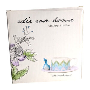 Edie Rose Home Peacock Collection Teacup and Saucer Set - Porcelain NIB